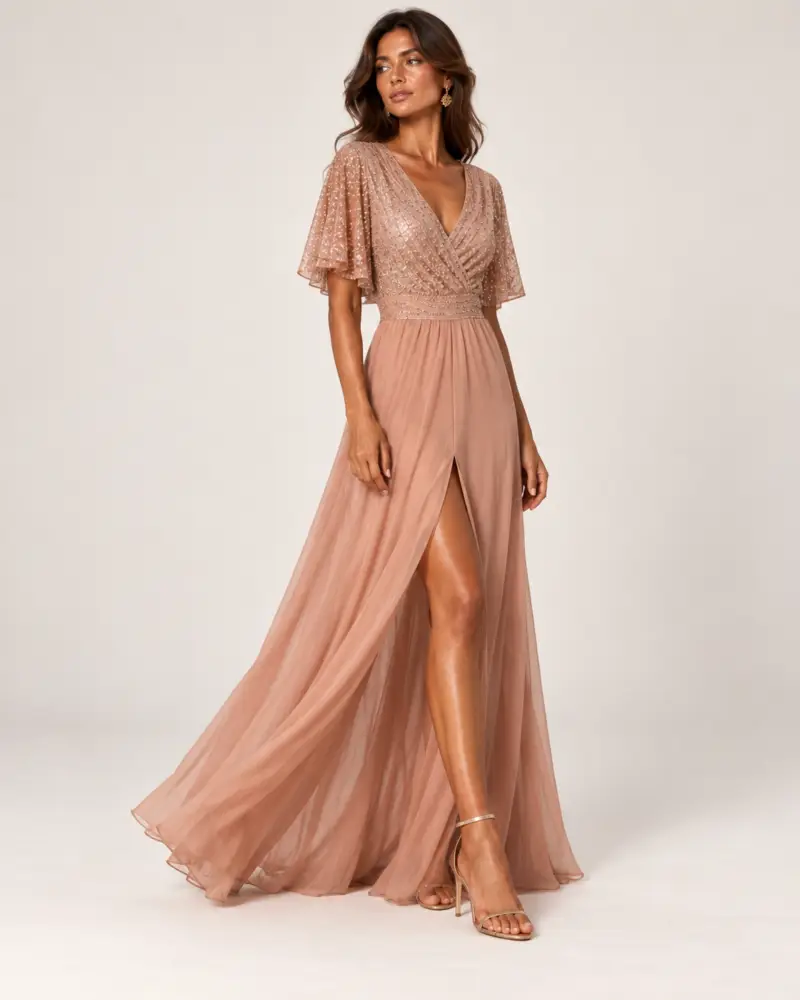 Aurelia Sequin Chiffon Gown